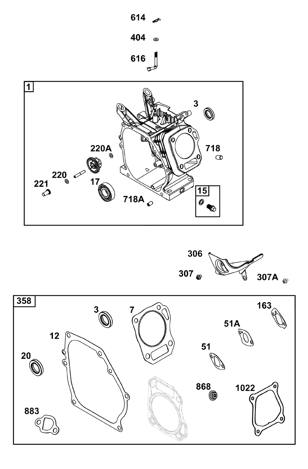 Cylinder Group Diagram and Parts List for 130G32-0258-H1 100000 - 19Z999 Briggs and Stratton Engine